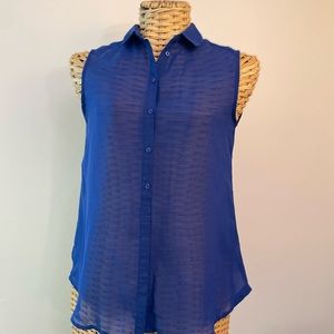 Dark blue sheer H&M sleeveless button blouse